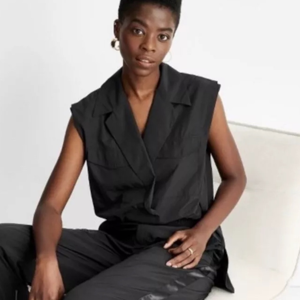 Kahlana Barfield Brown Future Collective Black Asymmetrical Tuxedo Wrap Vest